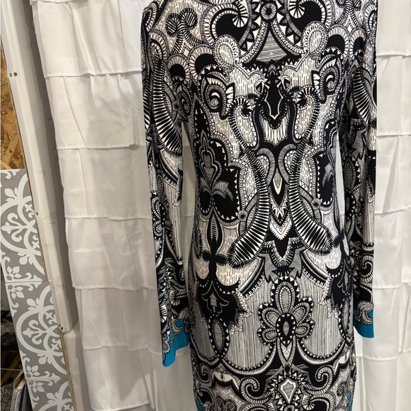 Nicole by Nicole Miller Black and White Sheath Dress Long Sleeve - Picture 4 of 5